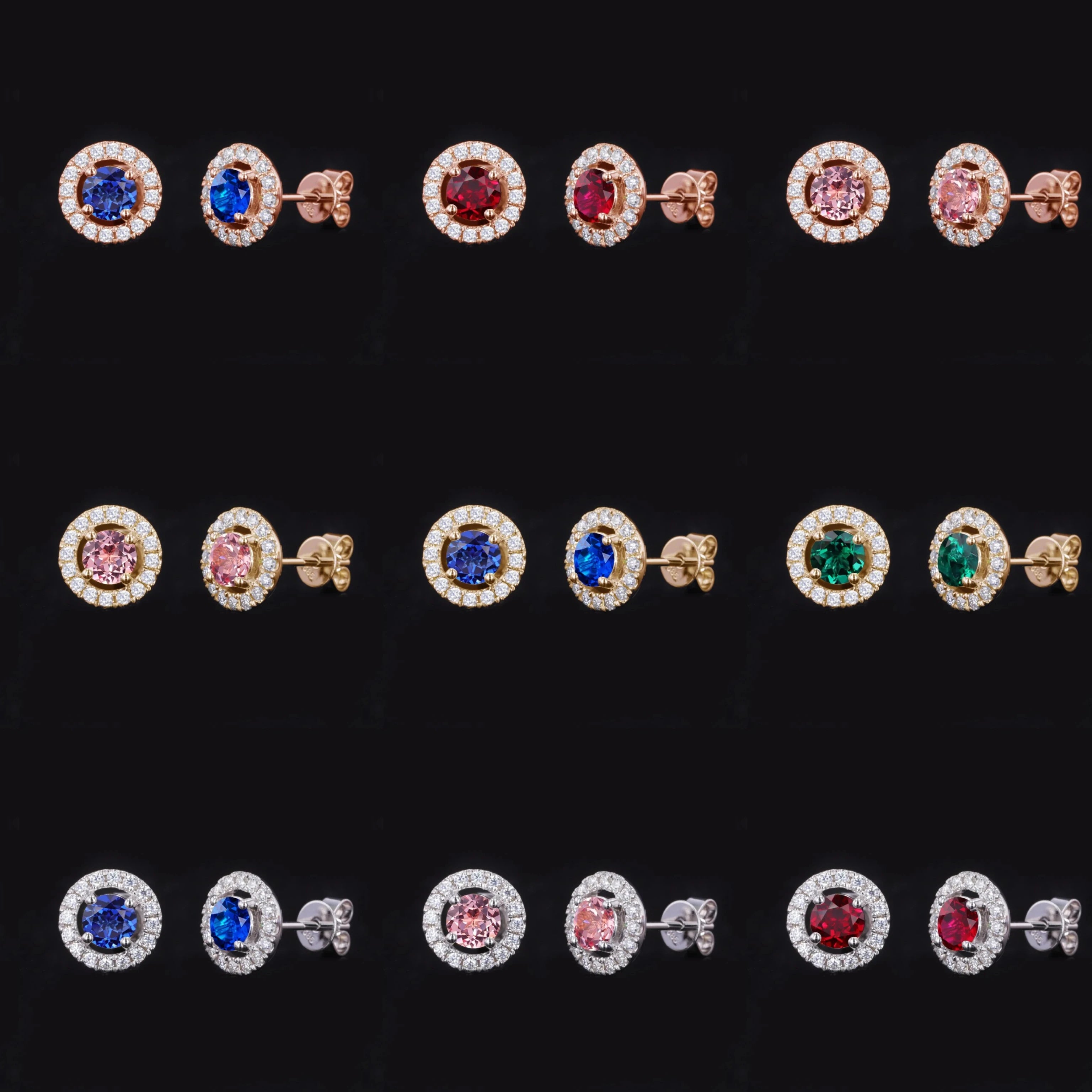 Starsgem Blue Padparadscha Sapphire Ruby 10k 14k 18k Yellow Rose White Gold Stud Earrings With Diamonds