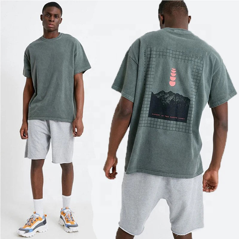 Custom logo Print 10 Colors High Street Bio Wash Blank T-shirts Washed Wholesale Heavyweight Shirts Vintage T Shirt