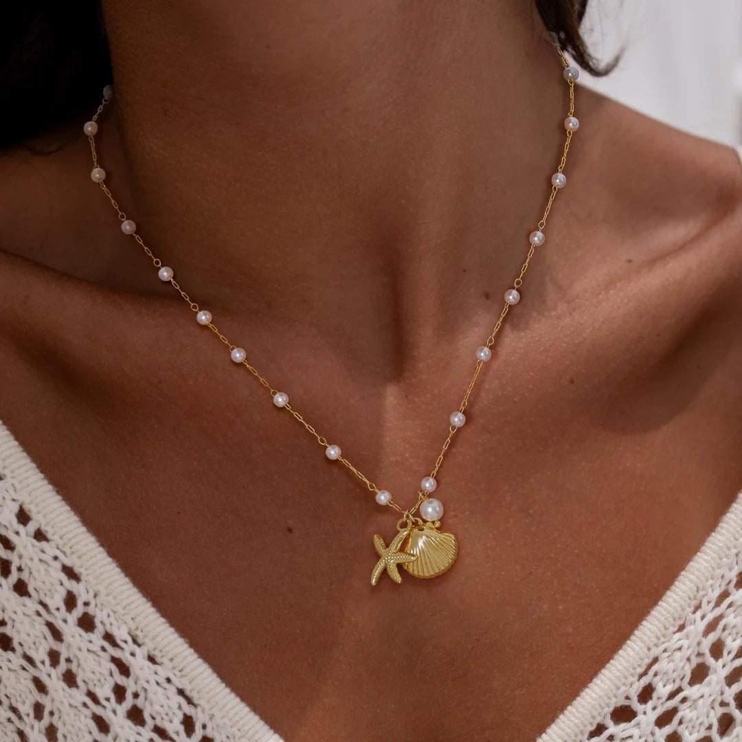Starfish Shell Pearl Pendant Necklace Luxury Cold Chain Necklace Jewelry Shop for Wholesale N26310