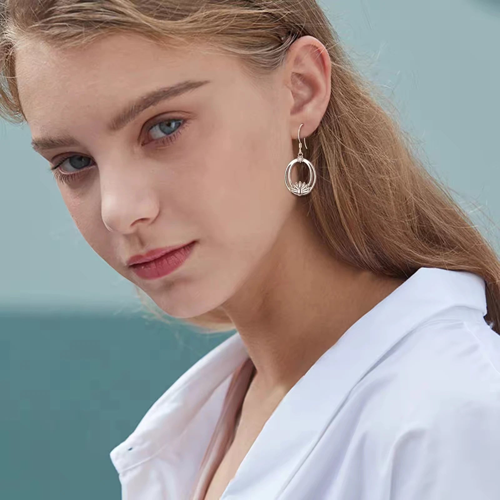 Fashion Jewelry 925 Sterling Silver Lotus Flower Dangle Drop Hook Earrings for Women