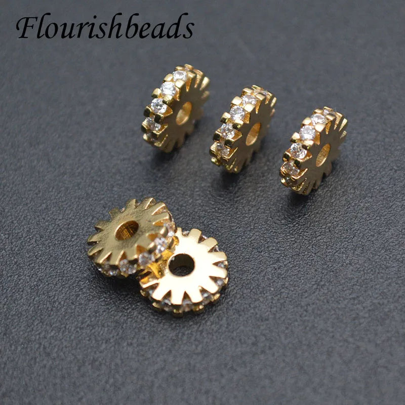 Lead and Nickel Silver Gold Plating CZ Paved Round Slice Spacer for Bracelet Necklace Making