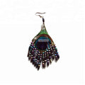 Customize Wholesale Bulk Vintage Handmade Bohemian Boho Long Tassel Real Feather Drop Dangle Hoop Fine Fashion Earring for Women MegaBDM