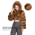 Women Fashion Fur Bomber Jackets Thick Warm Hooded Real Raccoon Fur Coat