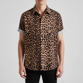 Wholesale New Men's Fashion Trend Digital Print Leopard Print Short-sleeved Custom Button Down Shirt Men