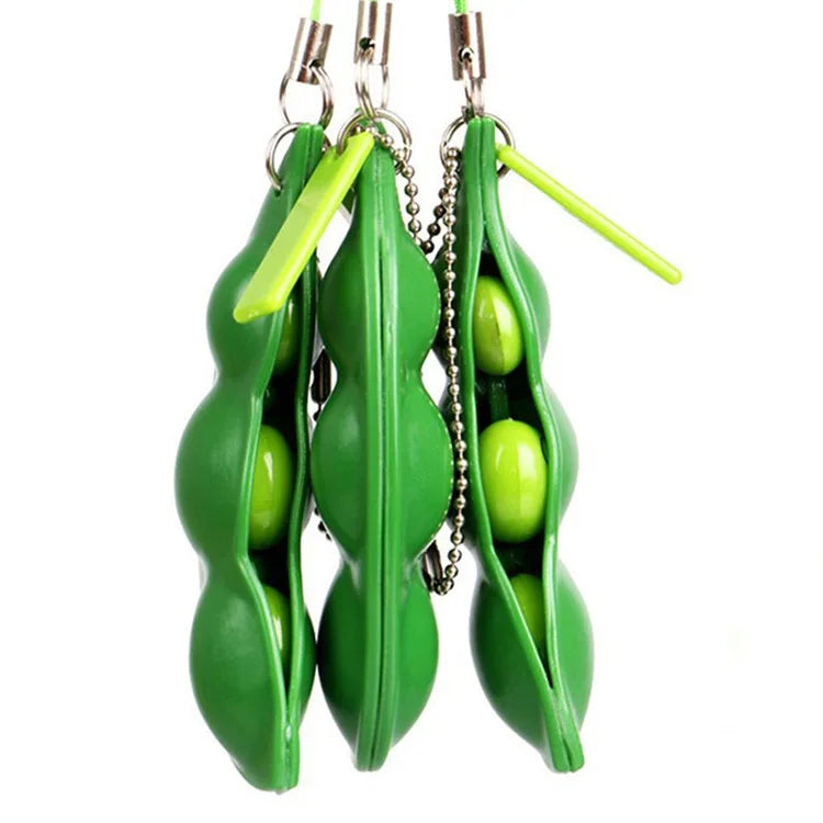Popular  Funny Creative Extrusion Squeeze Pea Bean Soybean Keychain Kids Easy Play Stress Relief Toys