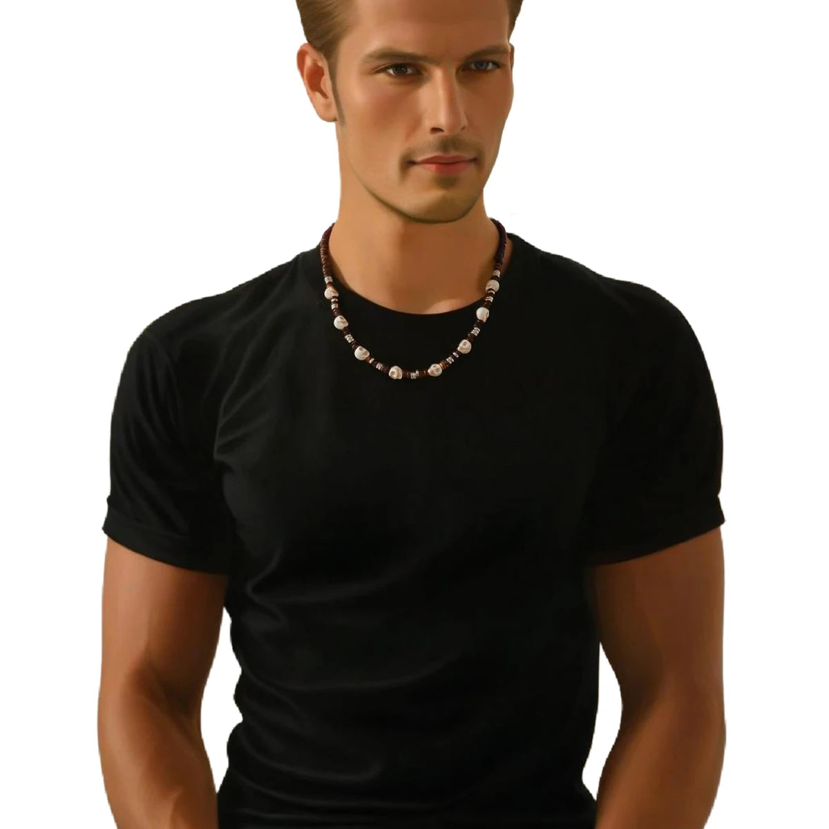 Punk Multi Skull Coconut Husk Beaded Necklace for Men Hip Hop Male Street Wear Choker Necklace Fashion Jewelry Accessories Gifts