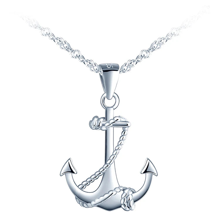 S925 Silver Anchor Pendant Necklace Trendy Simple Silver Jewelry Zircon for Wedding Engagement Party Christmas Gift for Women