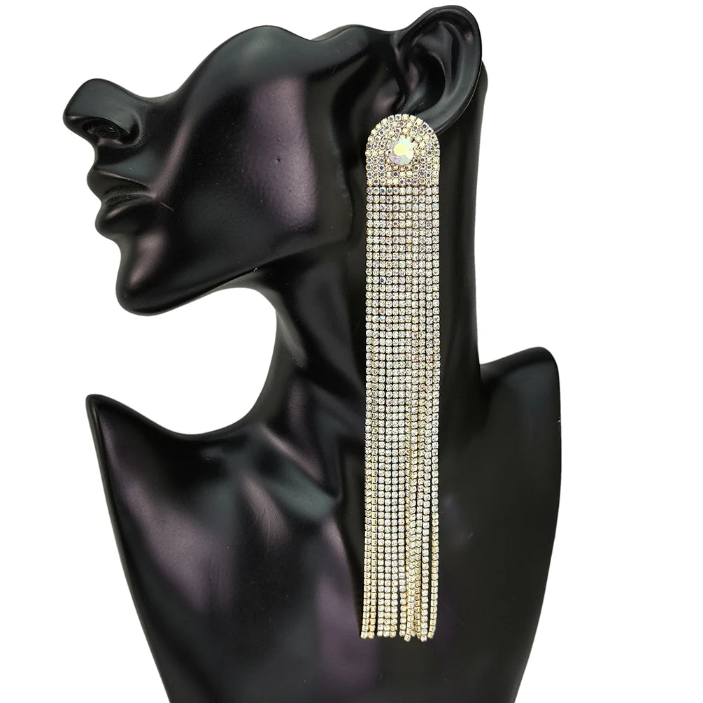 Newest Design Delicate Tassel Diamond Beads Drop Earrings Fashion Statement Dangling Rhinestone Earrings Jewelry Long Pendants