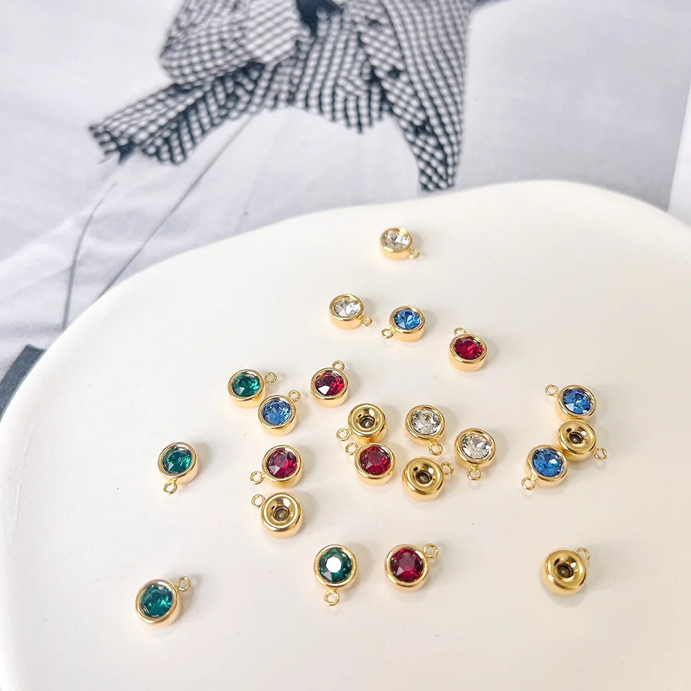 New Flat Back Birthstone Zircon Charms 14K Gold Filled Jewelry Tiny Pendants