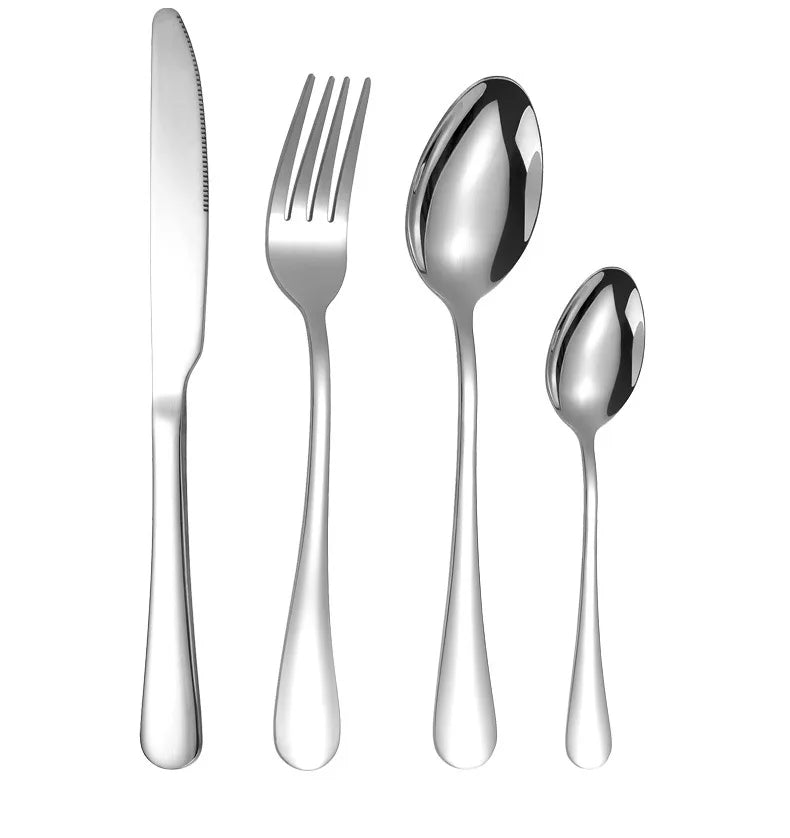 Wholesale Classic Silver Stainless Steel Cutlery Set 4pcs Mirror Polished Flatware Set Knife Fork Spoon Restaurant Giveaways