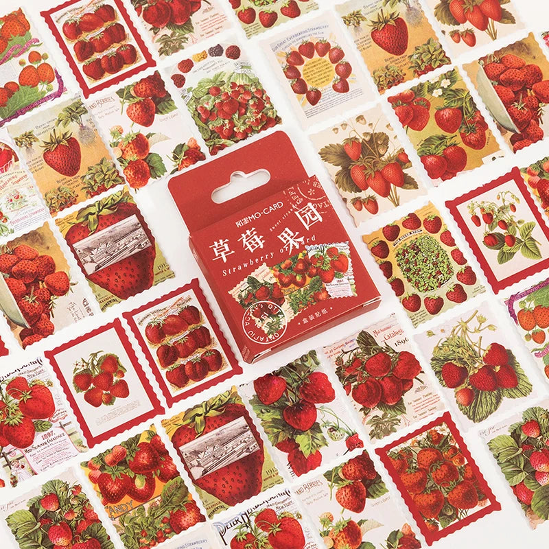 46 Pcs/pack Strawberry Orchard Mini Box Paper Stickers Scrapbook Sticker Notebook Phone Case Decoration Stationery