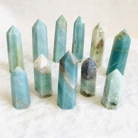 Wholesale Natural Blue Caribbean Calcite Healing Tower Sky Blue Wand Points for Meditation