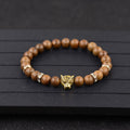 Handcrafted Silver Plated Bohemian Fashionable Wooden Men's Leopard Head Bracelet