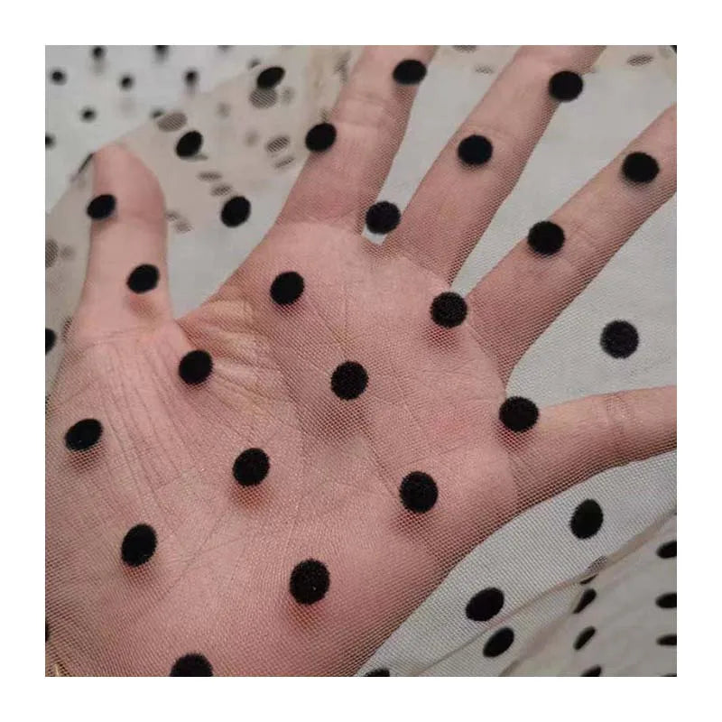 High Quality Double Flocking Dots Women Dress Fabric Swiss Mesh Tessuto Flocking Mesh Fabric