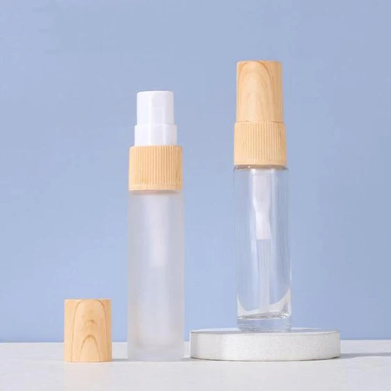 Free Samples 10ml clear Bamboo Color Cap Cosmetic Perfume Packaging Empty Matte Frosted  Glass Spray Bottles