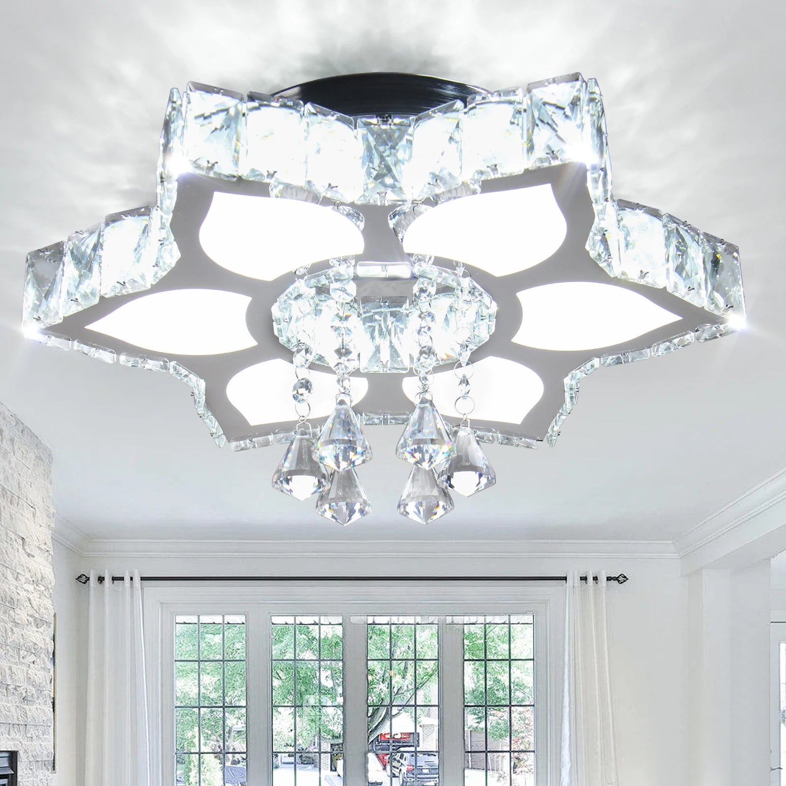 Modern Creative LED Crystal Stainless Steel Ceiling Light Simple Square Design Warm White Luxury for Home Office Living Room