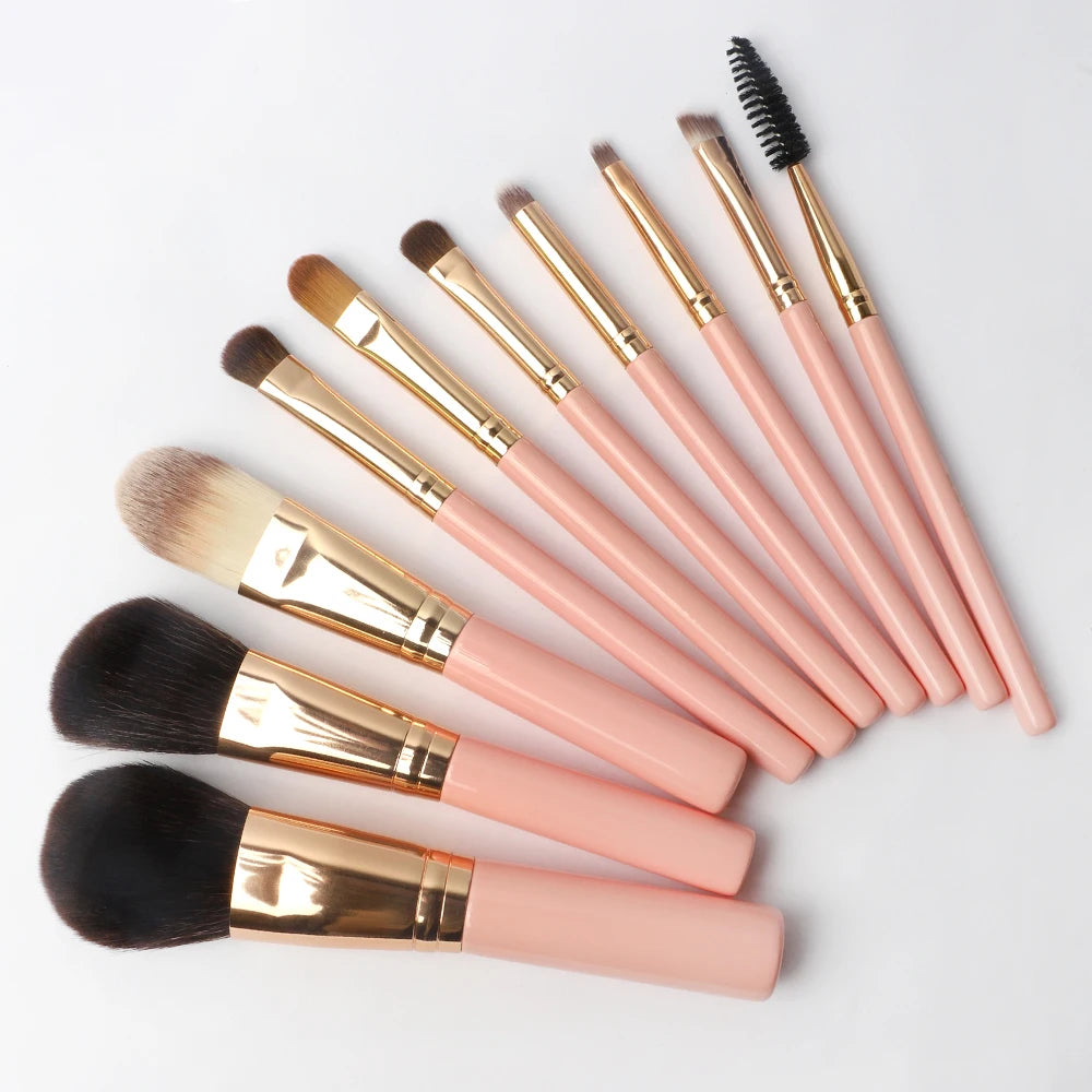 ZH Mini Portable Soft Cruelty Free Synthetic Birstles Make up Brushes Cosmetic Brushes 10pcs Pink Travel Vegan Makeup Brush Set