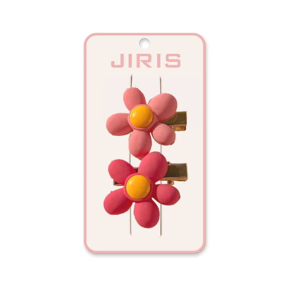 JIRIS Cute Pink Heart Bow with Kitty Kids Bobby Pins New Arrival Korean Style Flower Hair Grips Sweet and Stylish Hair Pins