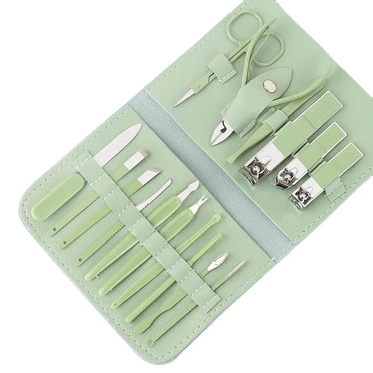 16 1 Beauty Cuticle 230g Nail Cutter Kit Stainless Steel Manicure Scissors with PU Leather Bag Pedicure and Grooming Set