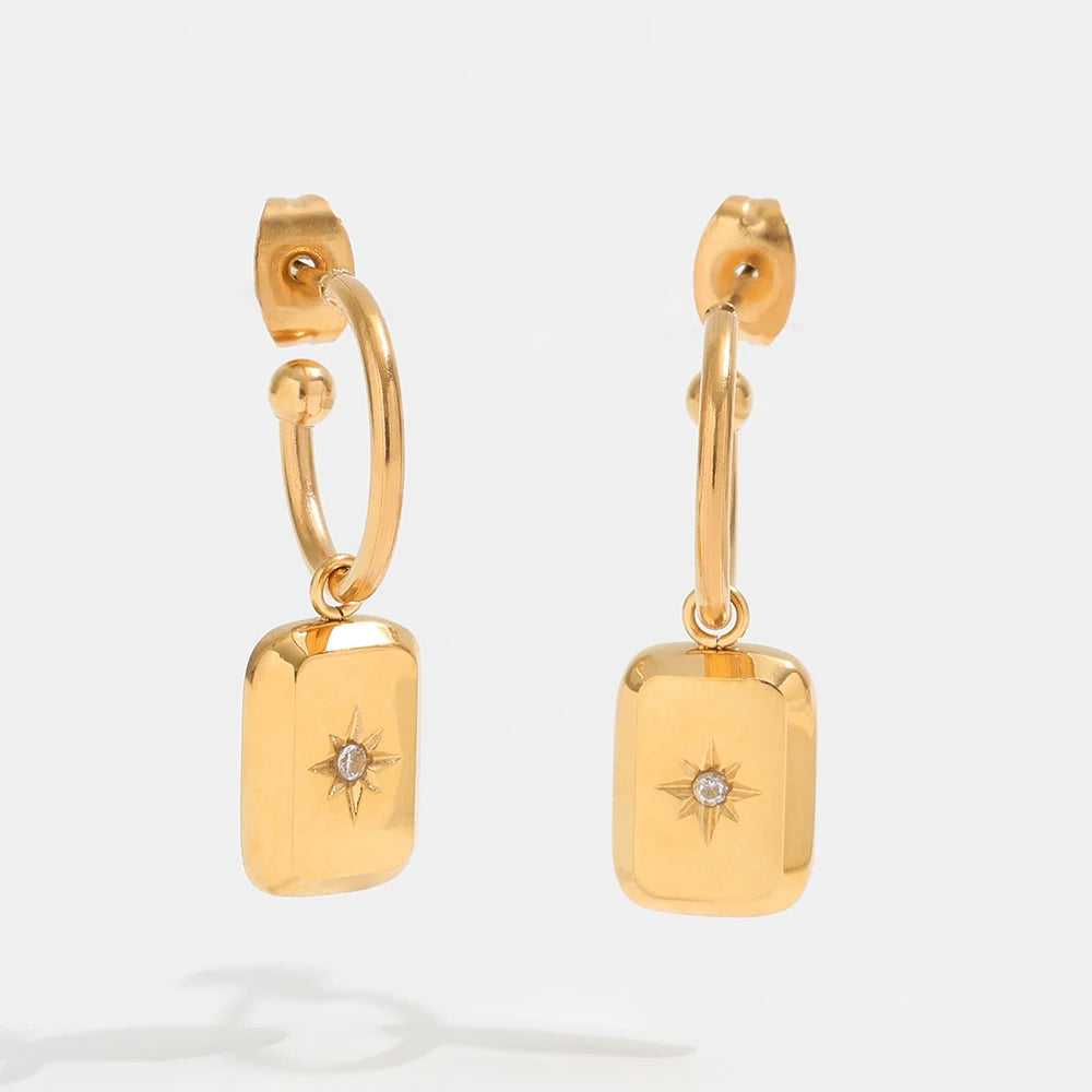 Trendy Earring 18K Gold Plated Fram Hexagram Zirconia Star Pendant Hoop Earrings Jewelry Stainless Steel Earrings Wholesale