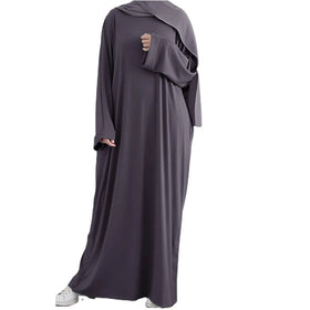 Women's Winter Modest Casual Long Sleeve Knit Maxi Dress Crewneck Muslim Sweaters Ribbed Abaya Dress Traditional Sweatshirts