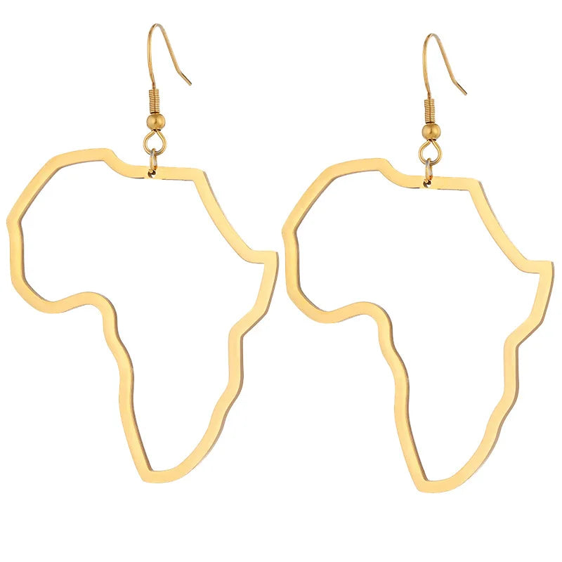 Women Dangle Pendent Stainless Steel Exaggerate Large Africa Map Earring
