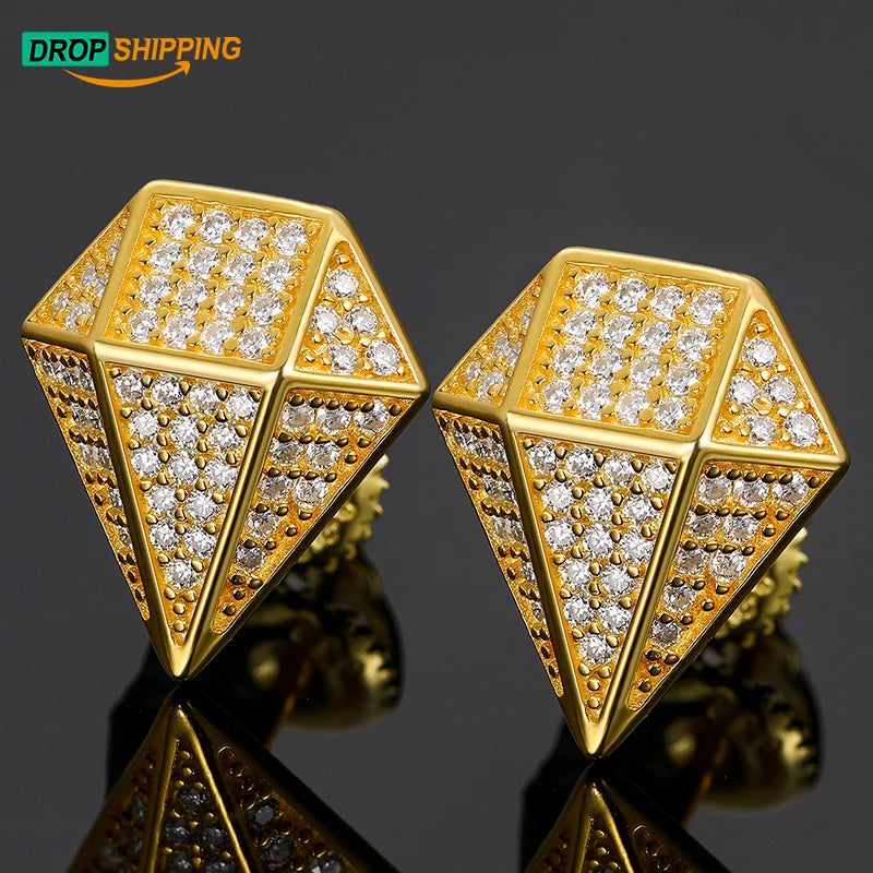 Drop Shipping NO MOQ Round Shape Diamond Moissanite Gemstones 18K Real Gold Plated Diamond Earrings VVS Moissanite Stud Earrings