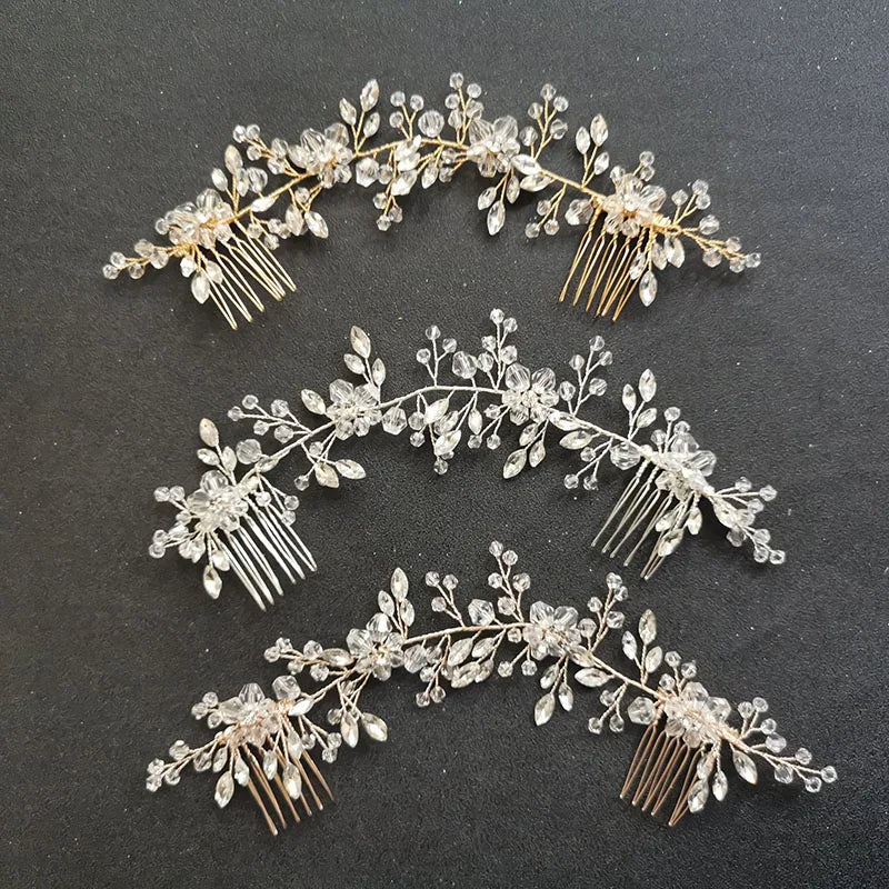 SLBRIDAL Handmade Wired Crystal Rhinestones Bridal Hair Accessories Hair Comb Chain Wedding Headband Women Bridesmaids Jewelry