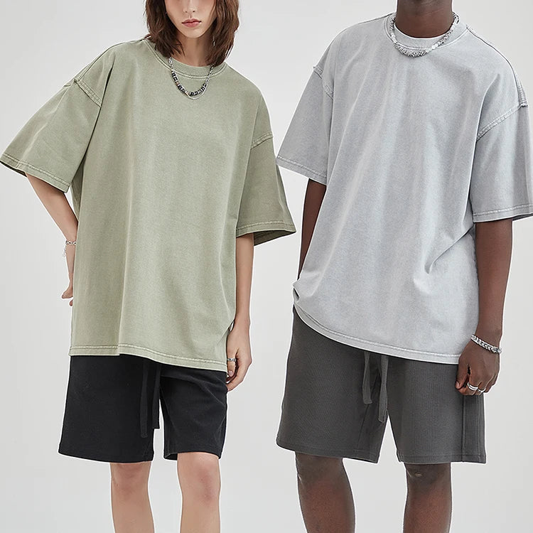 Manufacturer's Unisex Oversized Vintage 100% Cotton Tshirt Custom Logo Print Embroidery Heavyweight Crew Neck High Knitted