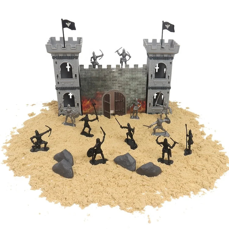 55pcs Plastic Assembly Castle Military Toy Roman Soldiers Play Set War Games for Kids