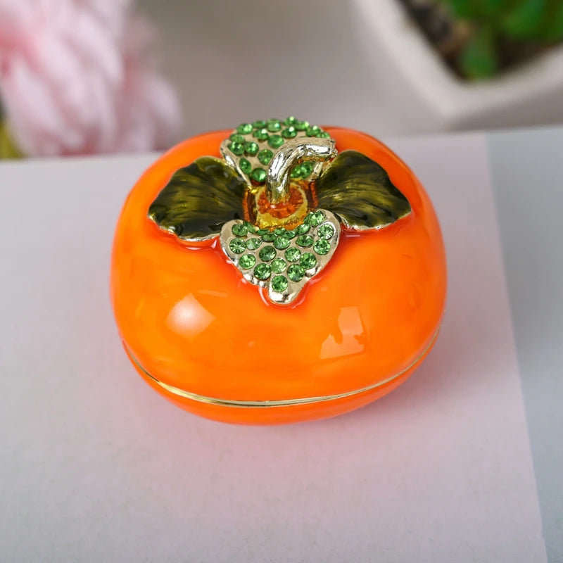 SHINNYGIFTS New Year Gifts Fruit Decoration Box Enamel Persimmon Metal Jewelry Box Wholesales