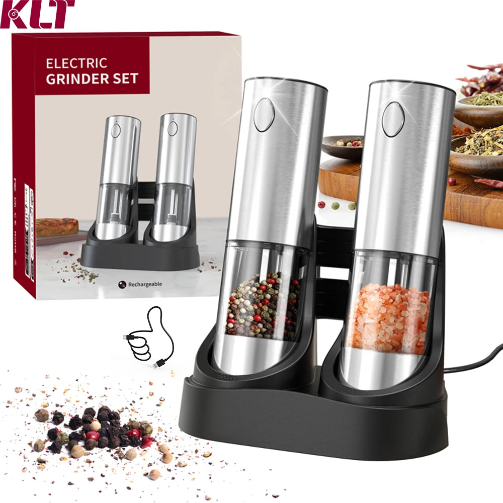 Kitchen Electric Adjustable Salt Pepper Grinder Rechargeable Pepper Grinder Automatic Salt and Pepper Grinder Set