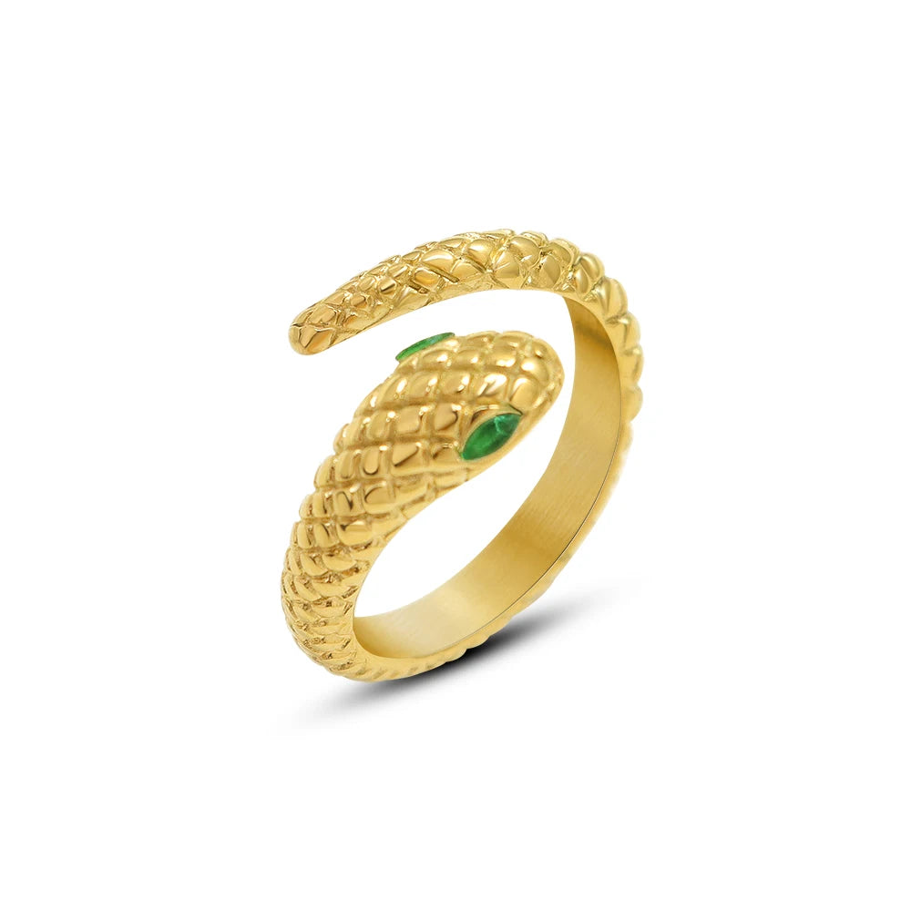 Fashion Joker Personality Hyperbole Female Stainless Steel Diamond Snake Ring Adjustable Silver Hyperbole Jewelry