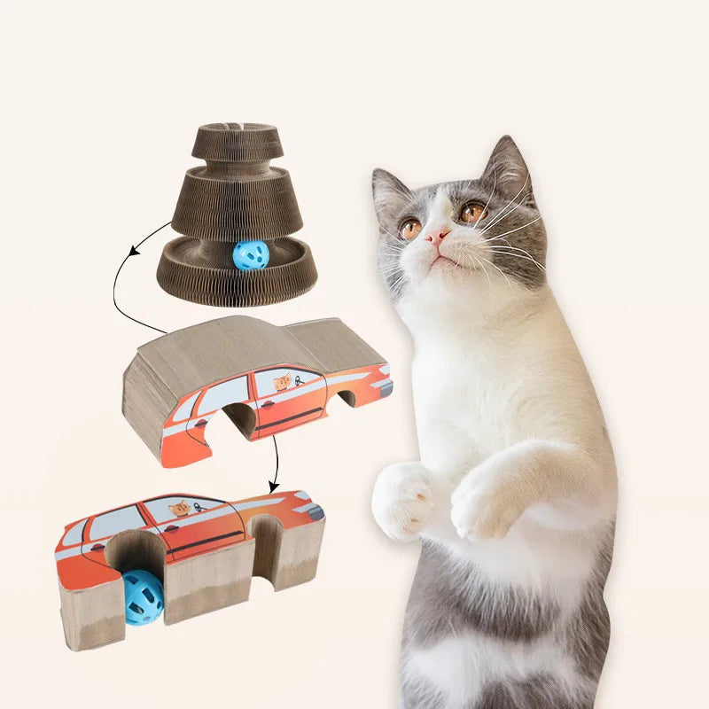 Wholesale Motion Activated Cardboard Car Accordion Fish Design Cat Scratch Board Pad with Toy