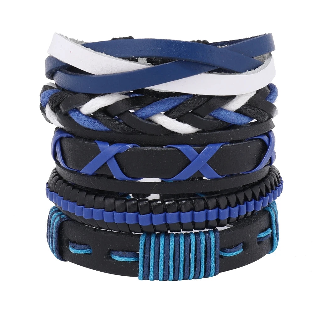 Wholesale Vintage Leather Woven Jewelry Men's Bracelets & Bangles 6pcs/set Fashionable Vintage Style Accessory