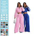 Women's Luxury Autumn Loungewear Set Fleece Knit Feel Skinny Pants & Top with Silk Screen Printing Elastic Pure Color Homewear