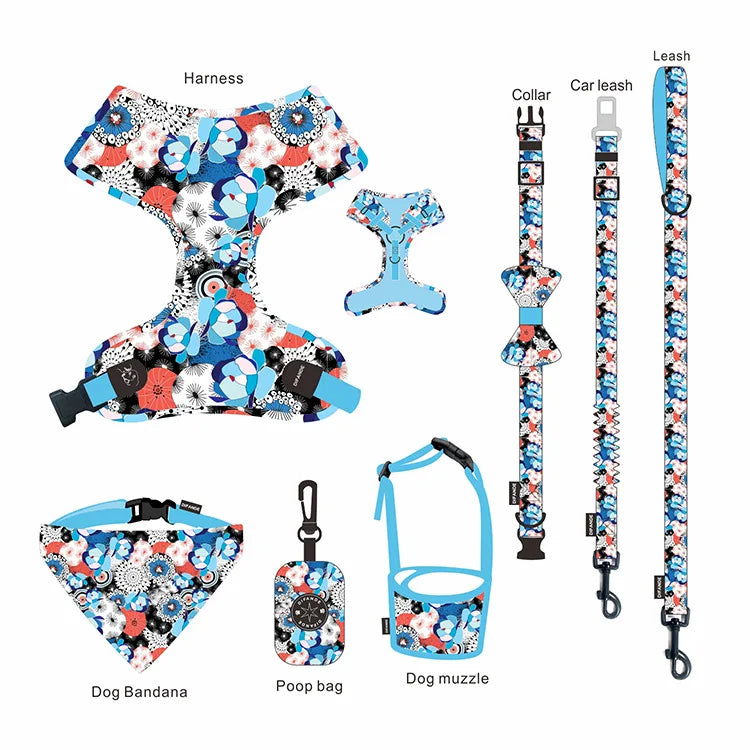 Wholesale Small Medium Large Custom Adjustable Luxury Pet Dog Harness Collar and Leash Set