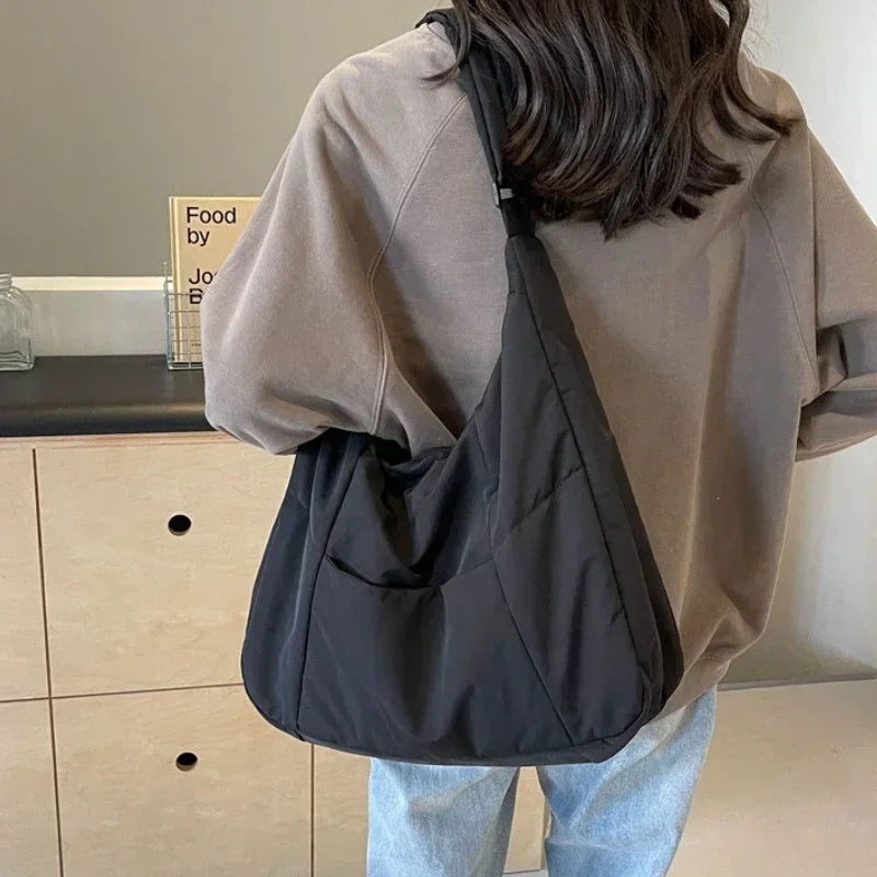 Solid Color Women's Soft Nylon Shoulder Bag College Style Female Girls Tote Handbags Casual Ladies Travel Crossbody Bags