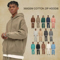 Custom Pullover Hooded Collar Embroidered Pocket Embroidery Solid Color Fall square Full Heavyweight Zipper Hoodie Set
