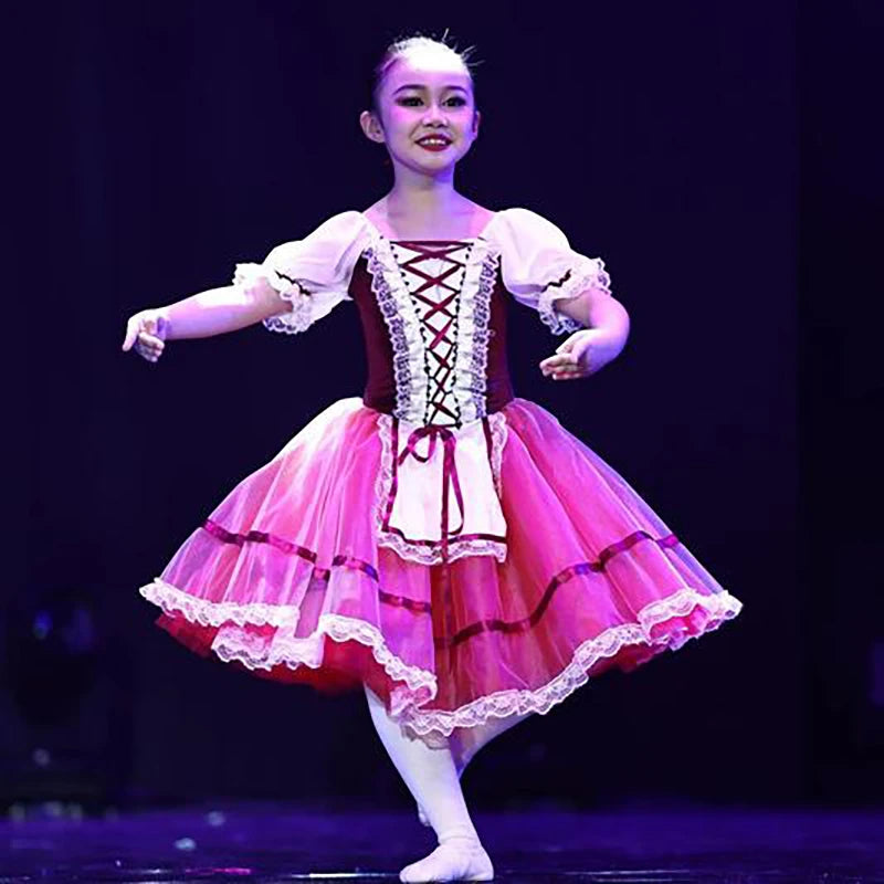 Professional Ballet Romantic Tutu Long Skirt Black Red Spain Dress Adult Children's Ballet Performance Dress
