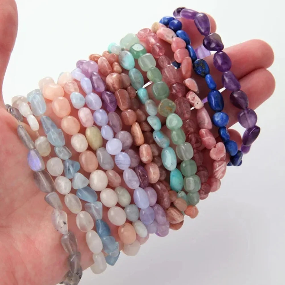 6 X 8mm Natural Healing Crystal Irregular Chips Stone Amethyst Nugget Shape Beaded Stretch Bracelet for Women Jewelry