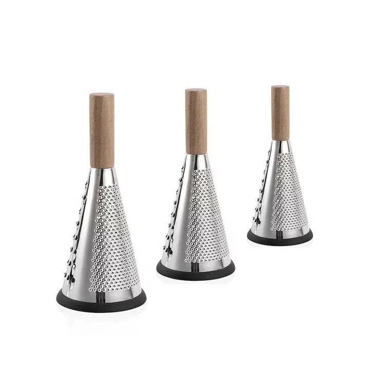 Professional Stainless Steel 3 Side Fruit Vegetable Professional Box Grater Cheese Shredder With Wood Handle