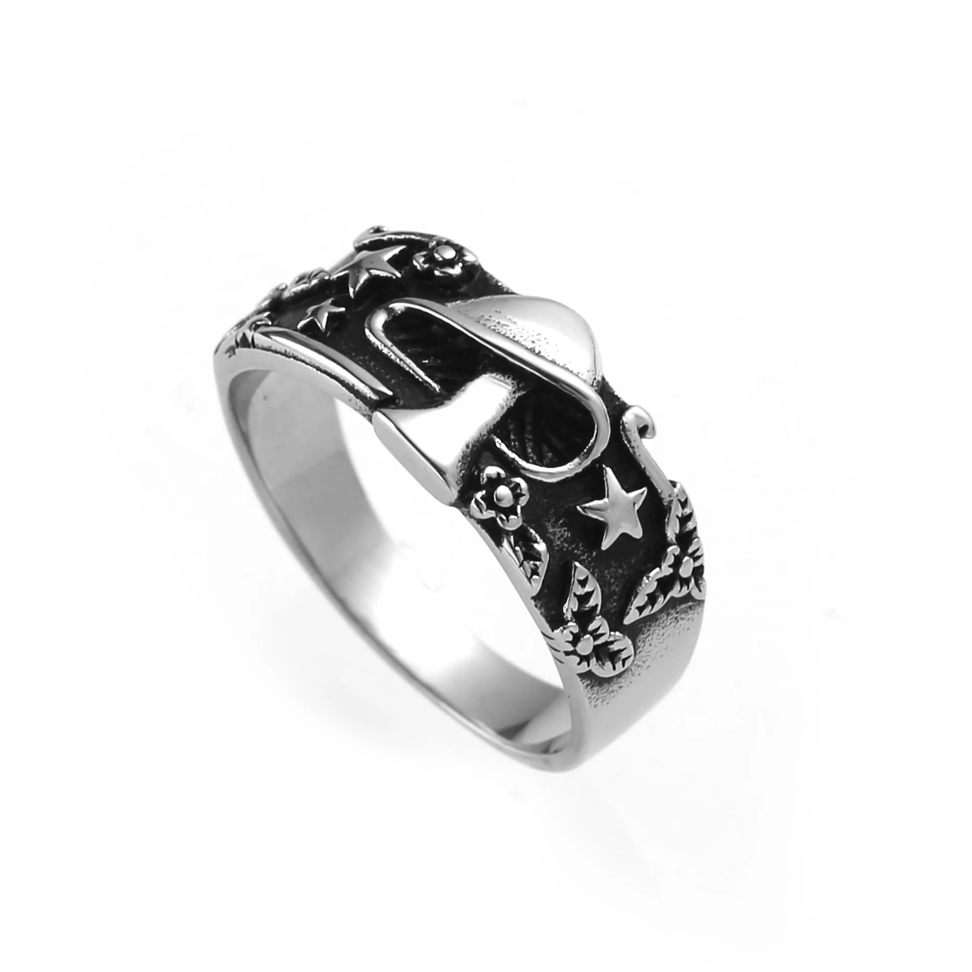 New Trend Men's Gold Plated Stainless Steel Rock Star Mushroom Joint Ring Hip-Hop Style Gemstone Jewelry
