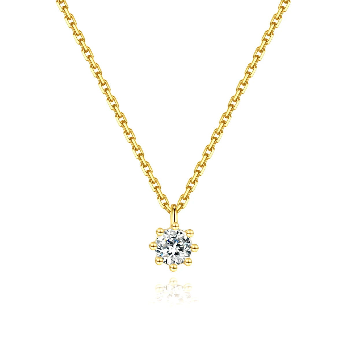 Classic Popular 925 Silver Gold Plated Solitaire Diamond Pendant Necklace 8 Claw with Clear Zircon Link Chain Necklace