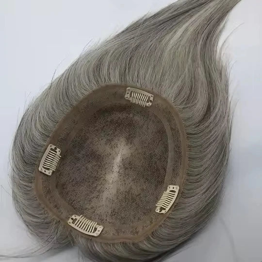 Human Hair Women Wigs Hair Extensions Toupee White Gray Hair Mono Topper for Women