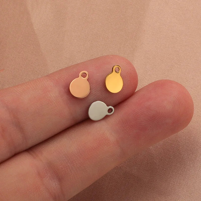 Stainless Steel Round Outer Hole Round Fully Polished Tail Plate Pendant DIY Jewelry Accessories