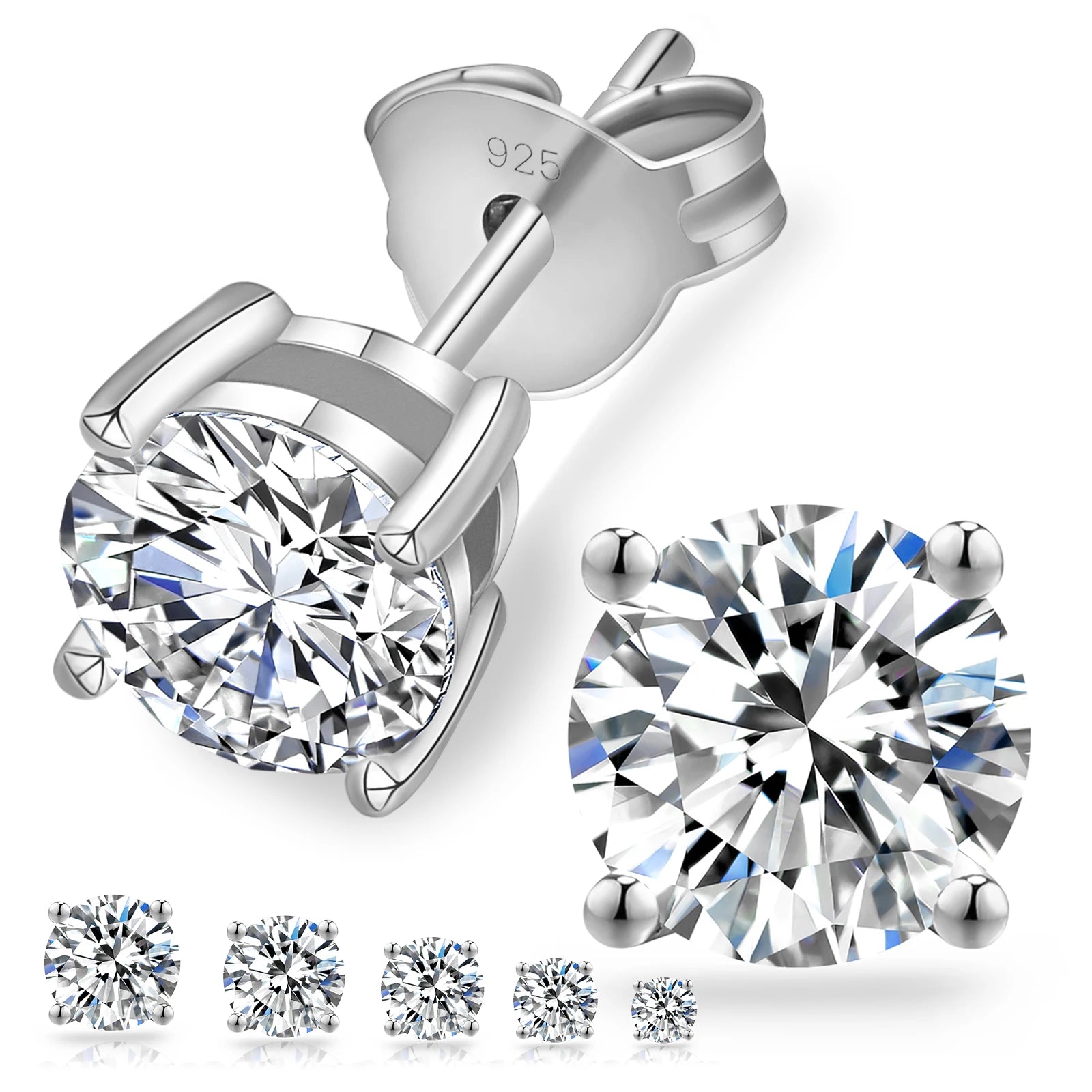 Women Men 0.6ct-2ct D Color Moissanite Stone 14K White Gold Plated 925 Sterling Silver Moissanite Stud Earrings