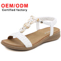 New Luxury Women's Casual Summer Retro Buckle Braided Fashion Casual Beaded Beach Elastic Strap Sandals Fashion Shoes Women