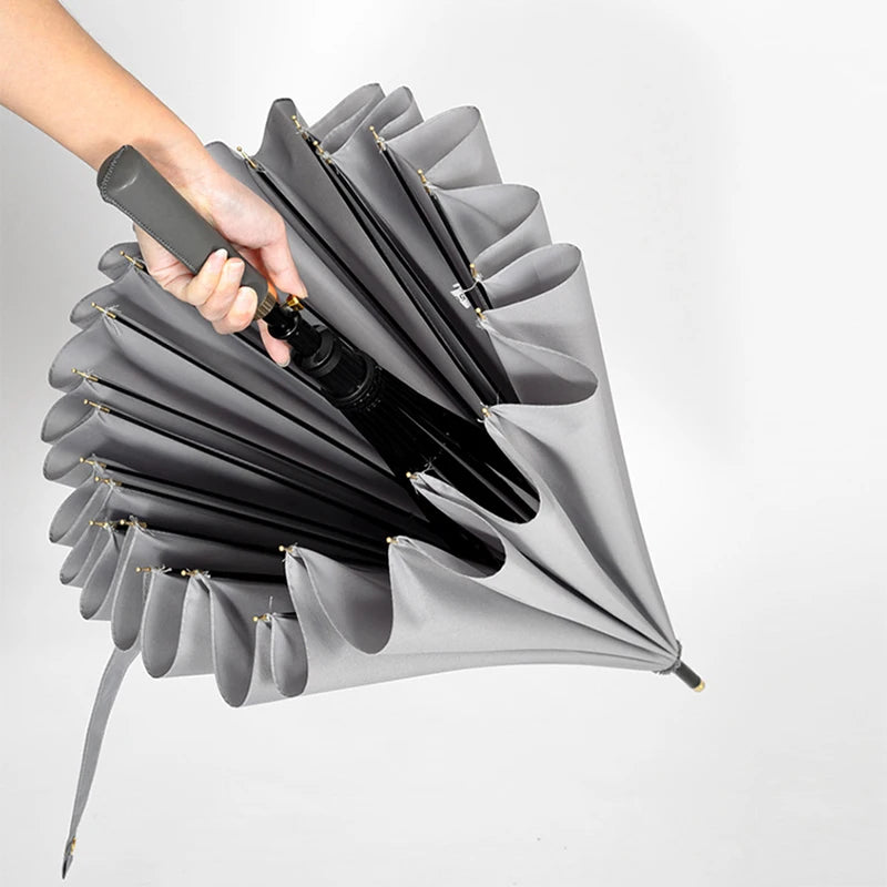 Wholesale Strong Waterproof Windproof 24 Ribs Straight Umbrella With Leather Handle Custom logo Color Golf Umbrella