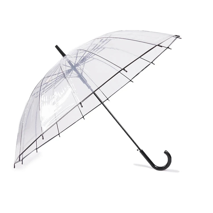 Wholesale Simple Stylish Transparent Auto-Open Windproof Waterproof Umbrella 105cm Diameter POE Fabric Logo Printing Promotion
